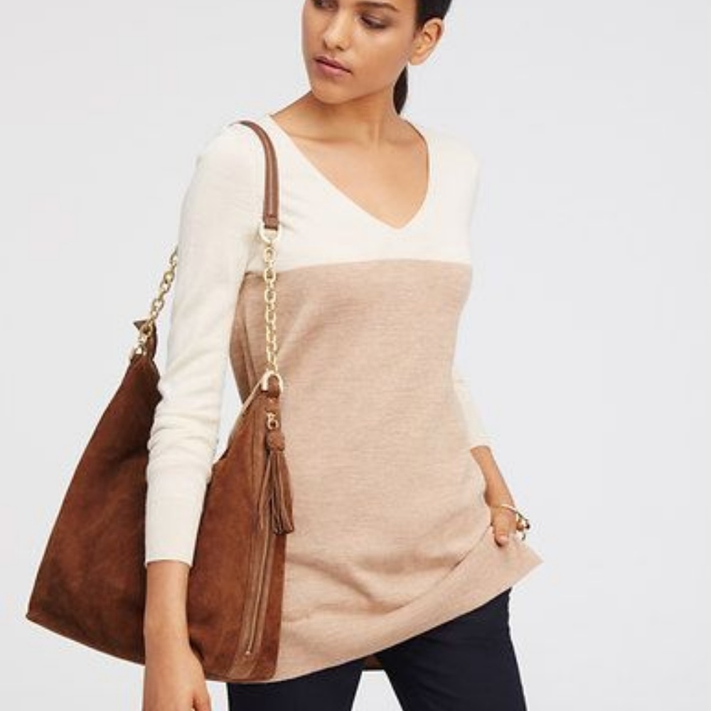 Classic Merino wool colorblock v-neck sweater
